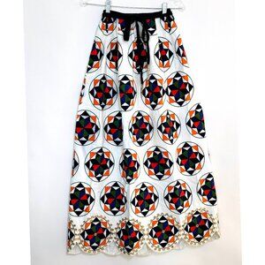 Vintage Lanvin Paris NY Long Skirt Geometric Design Button Details Lined